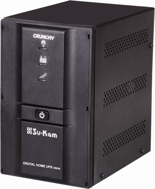 Su-Kam Crunchy Digital Home UPS 250VA — black plastic tower with CRUNCHY badge and Su-Kam logo