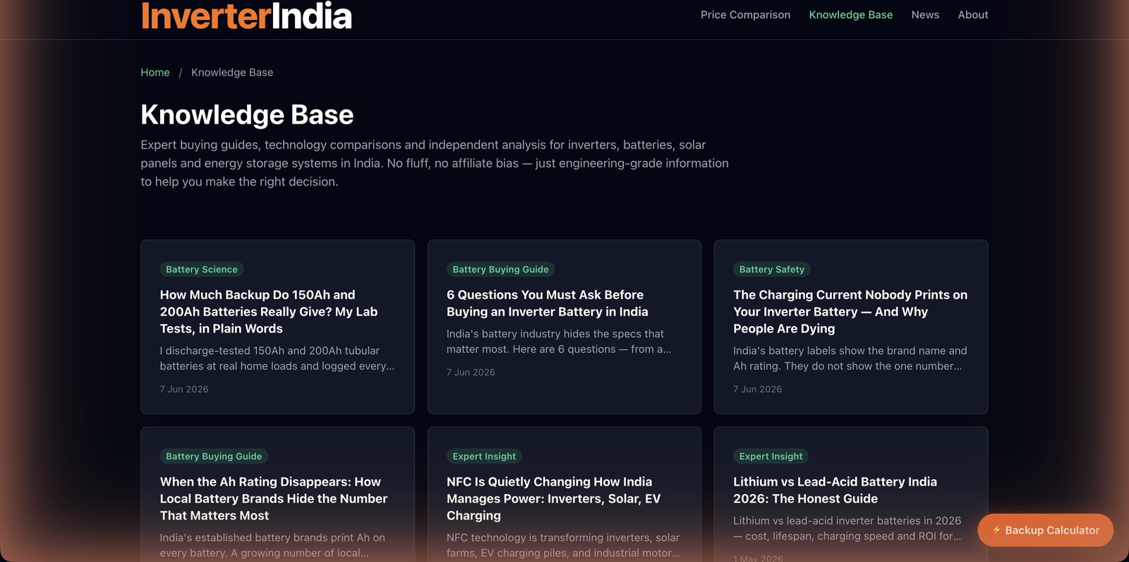 InverterIndia.com Knowledge Base — independent buying guides and battery science articles for inverters, batteries and solar