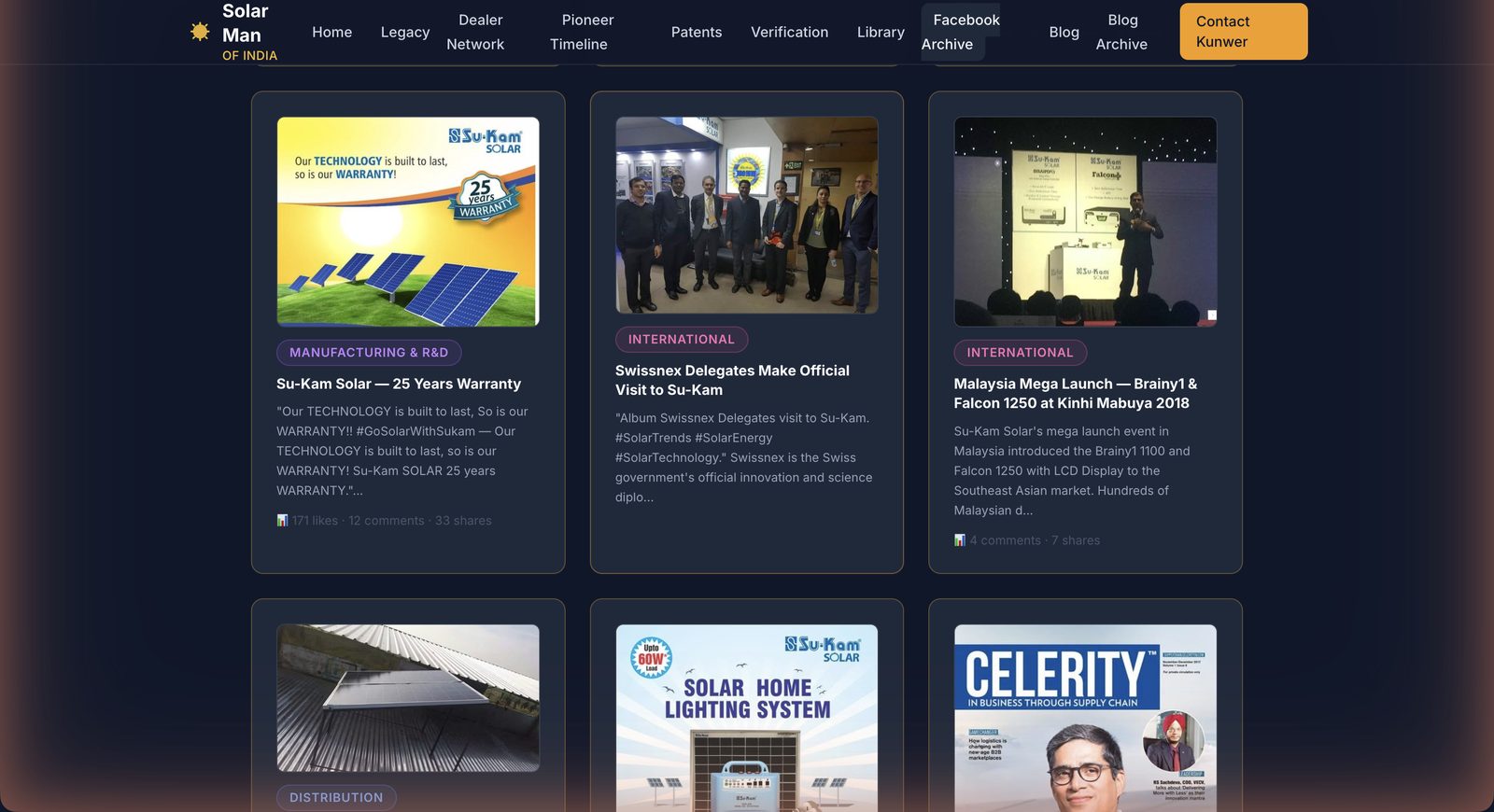 The Facebook Archive on solarmanofindia.com — original Su-Kam Solar posts, international events and product launches preserved with timestamps