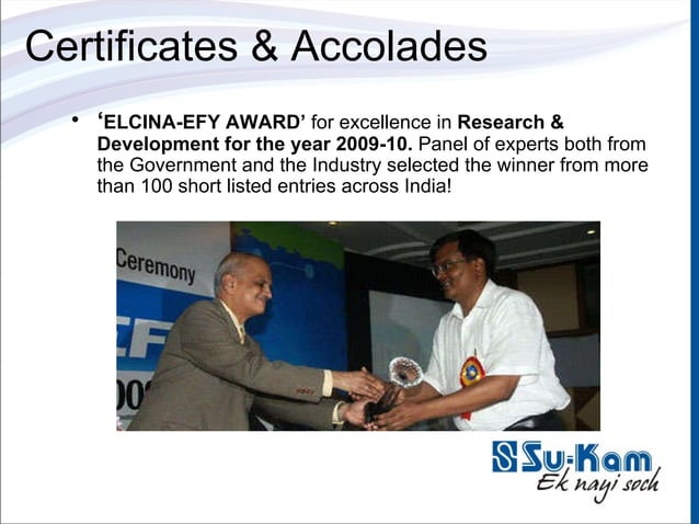 Su-Kam ELCINA-EFY Award for Excellence in Research and Development