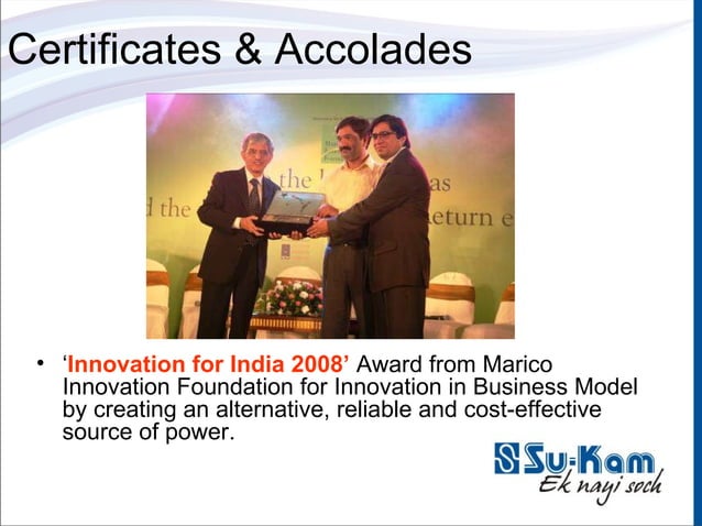 Marico Innovation Foundation Innovation for India award — Su-Kam