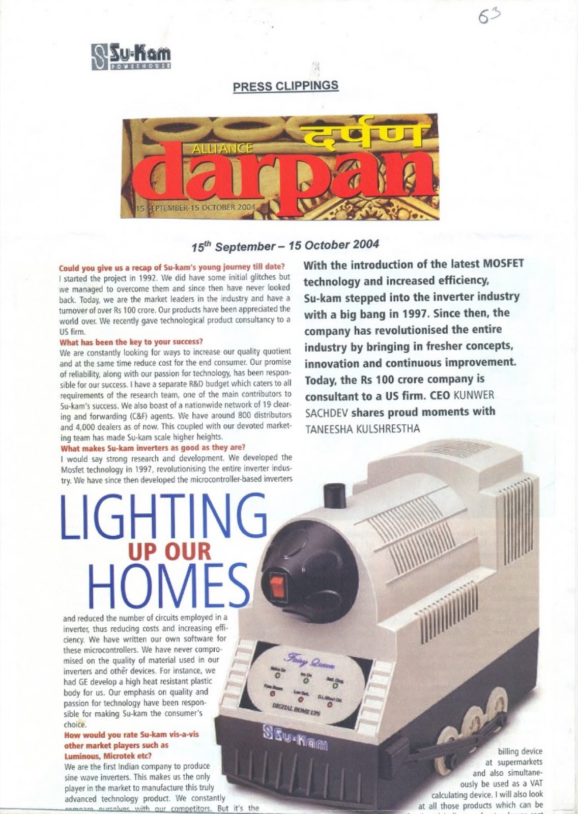 Alliance Darpan Sep–Oct 2004 — Lighting Up Our Homes Fairy Queen Kunwer Sachdev