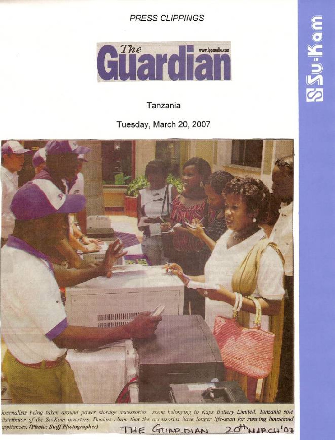The Guardian Tanzania 20 March 2007 Kaps Battery Su-Kam