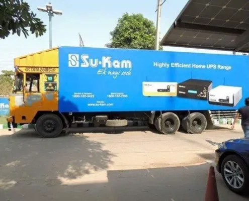 Su-Kam Power on Wheels branded demo truck showcasing the home UPS range