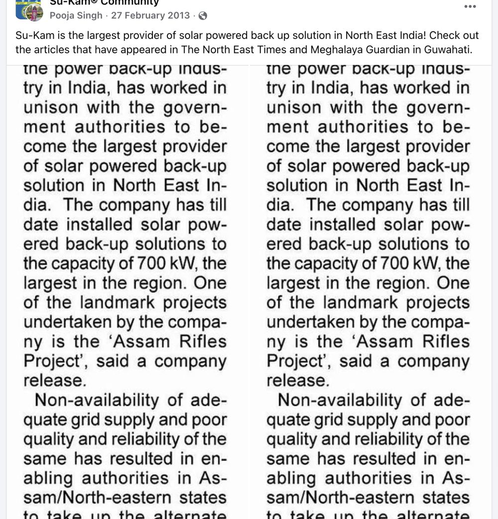 Largest Solar Back-up Provider in North East India