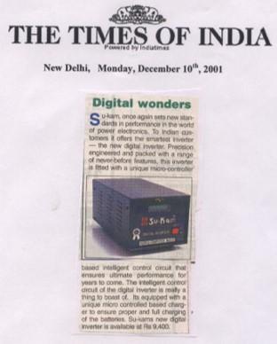 The Times of India, Dec 2001 — “Digital Wonders.”