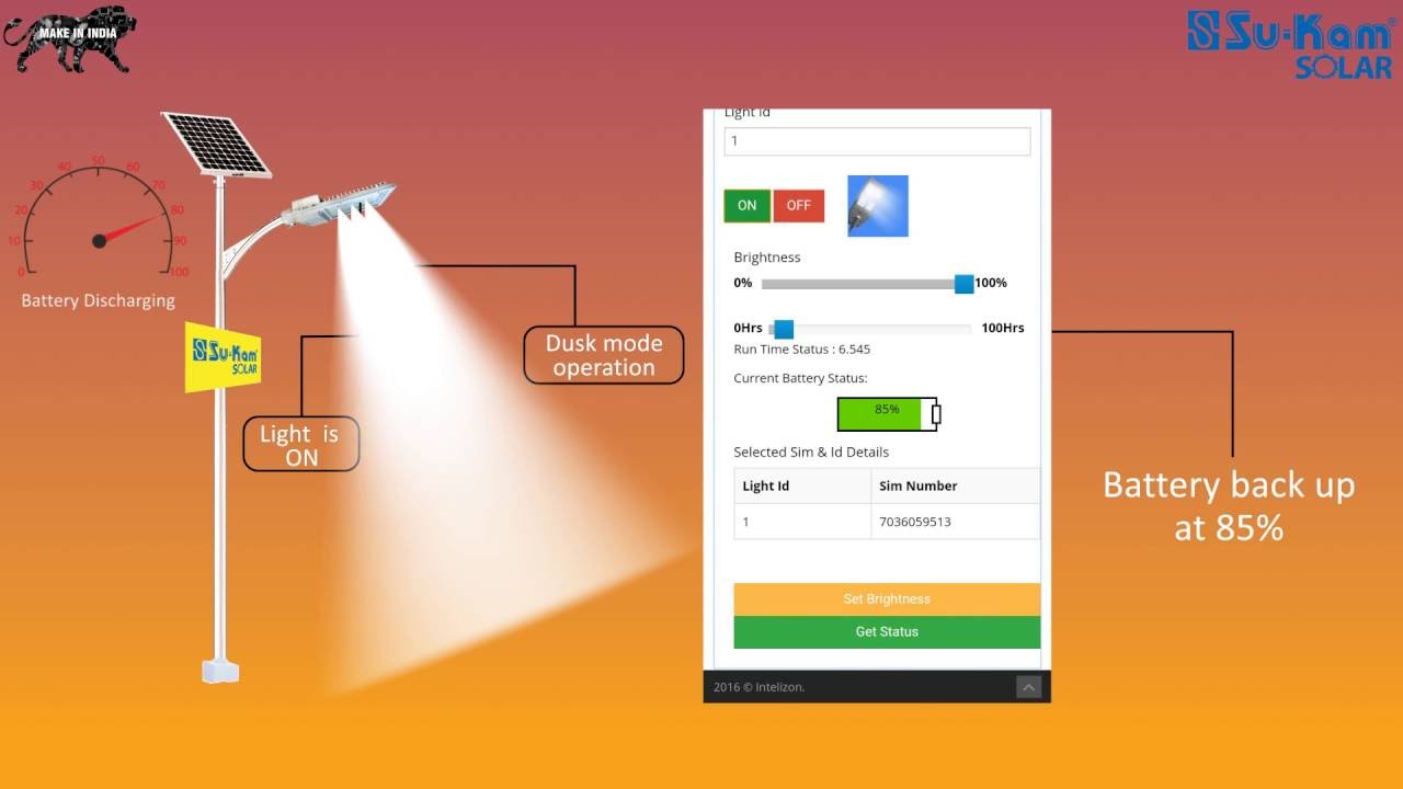 Sun Way — solar street light with GSM remote control.