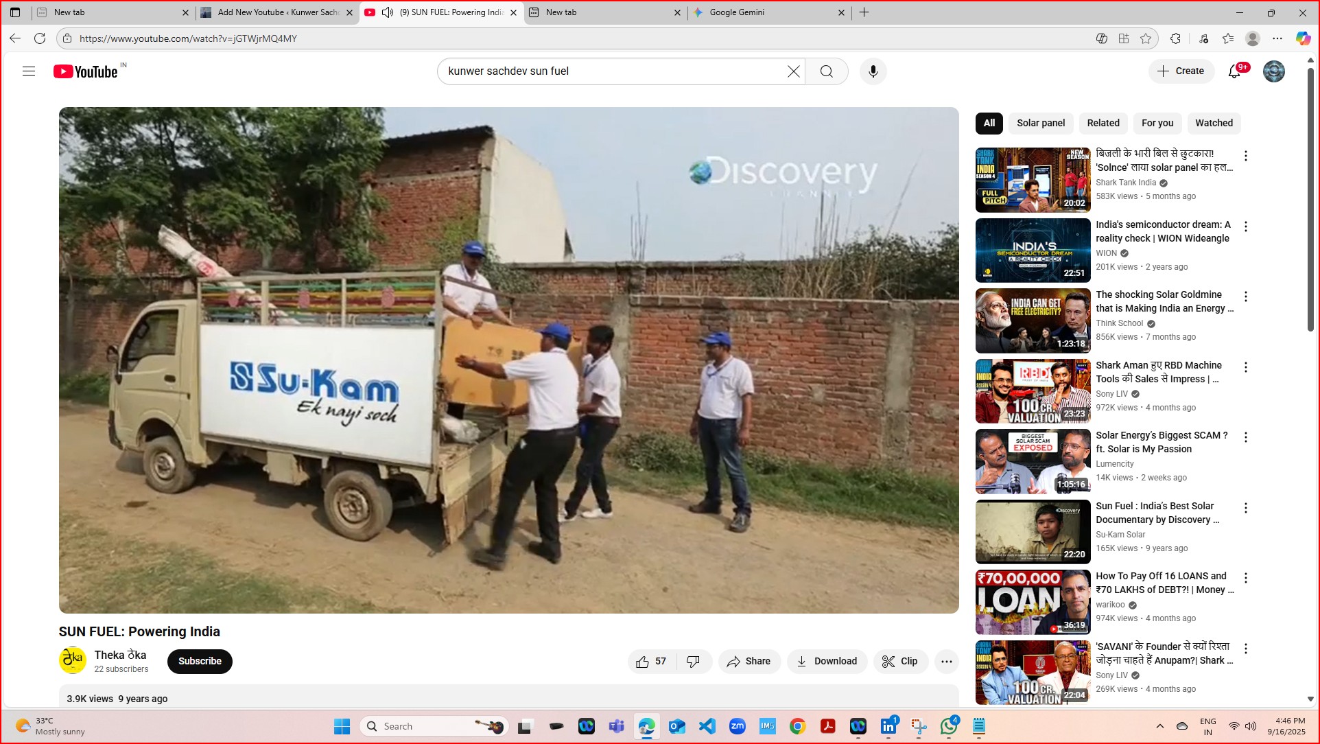 Discovery Channel’s “Sun Fuel” documentary, filmed with Su-Kam.
