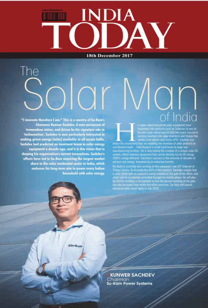 India Today article declaring Kunwer Sachdev the Solar Man of India