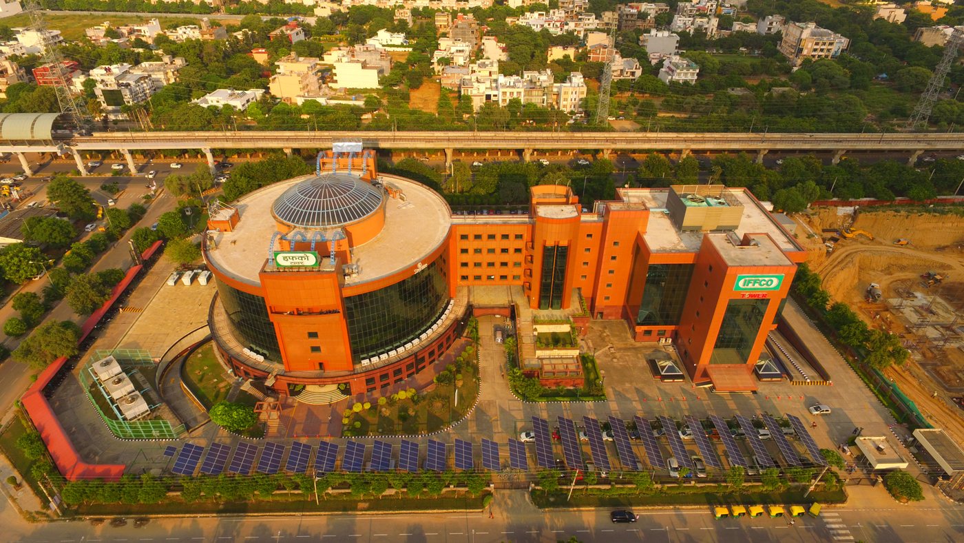 IFFCO headquarters solar plant — an aerial view of the installation.